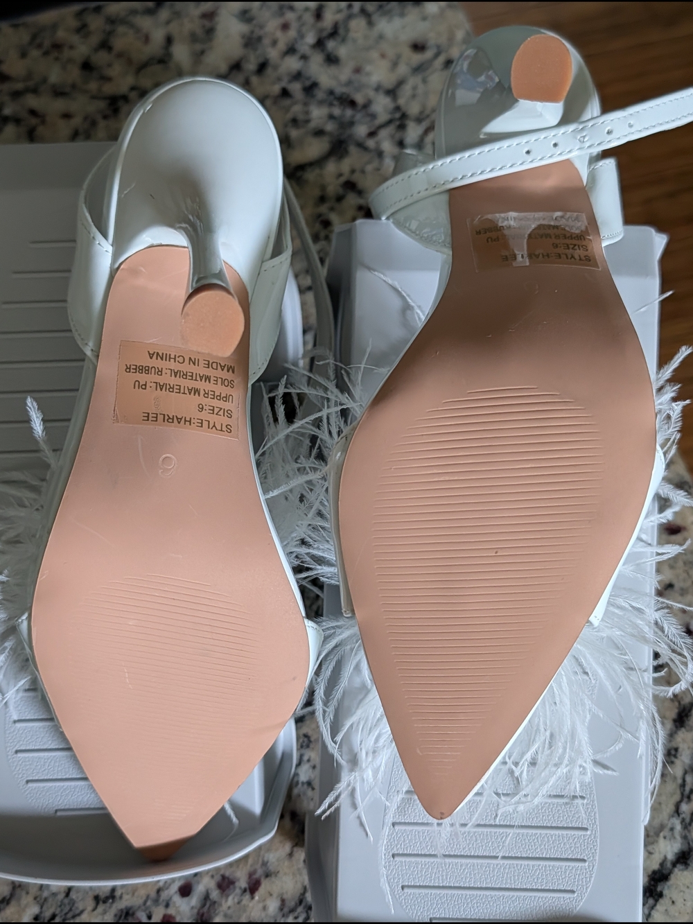 Lulu's White Feather Accent Block Heel Sandals Sz 6 - Picture 12 of 13